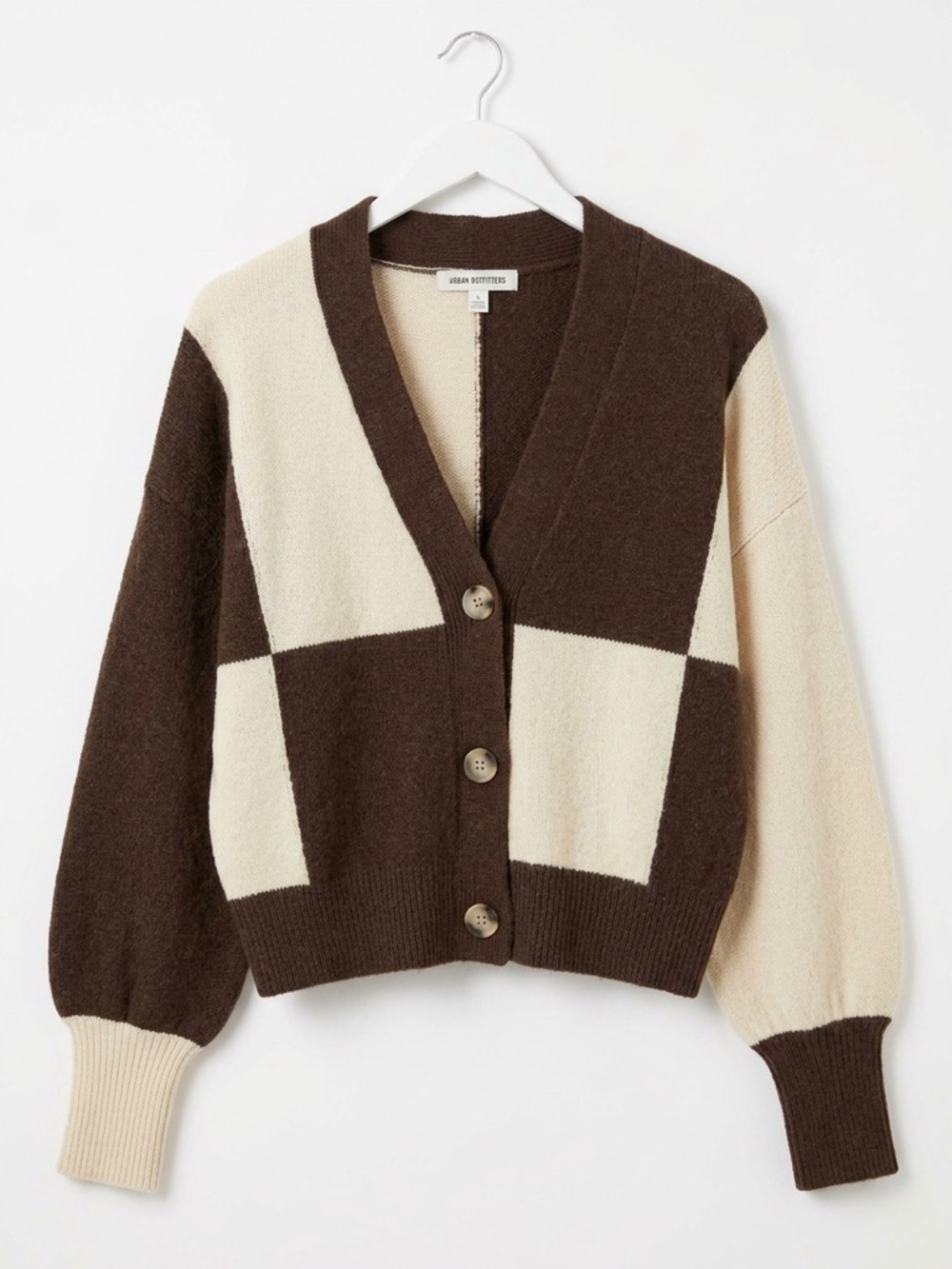 Urban Outfitters Brown & Cream Check Button-Front Cardigan